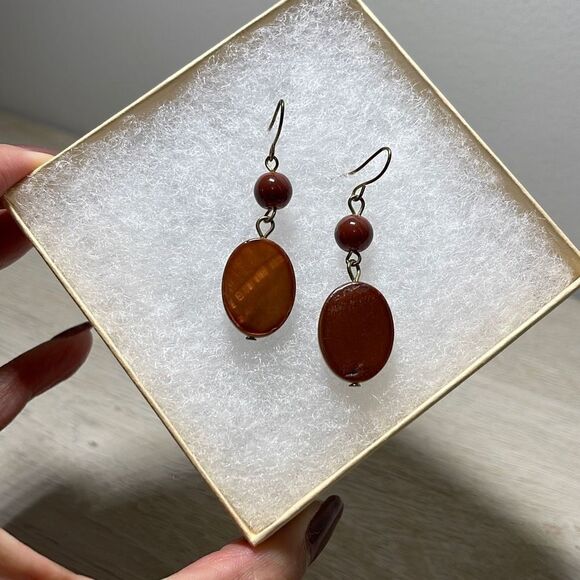 Vintage Hanging Earrings. Brick red.‎ - Picture 2 of 3